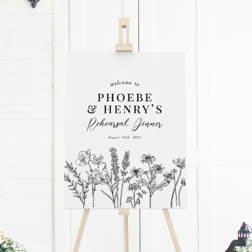 Elegant Wildflower Rehearsal Dinner Welcome Sign