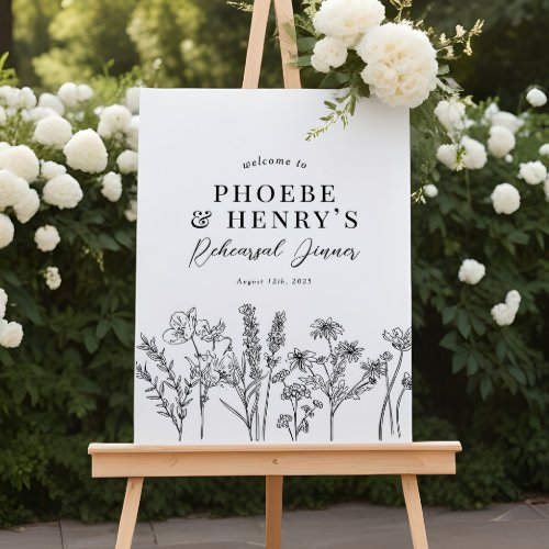 Elegant Wildflower Rehearsal Dinner Welcome Sign