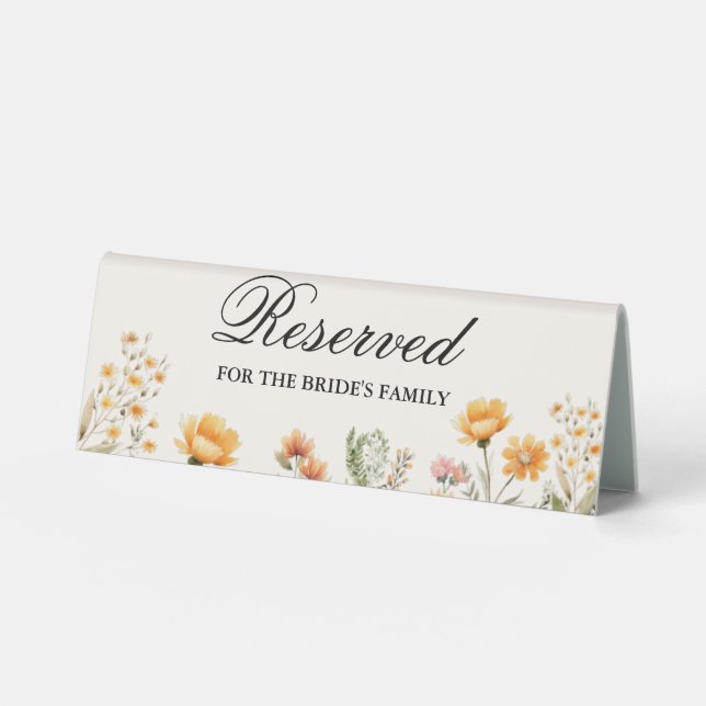 Elegant Wildflower reserve for the groom's family  Table Tent (Front)