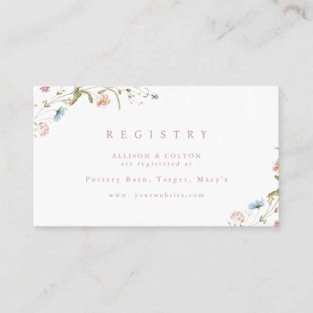 Elegant Wildflower Rustic Boho bridal Registry Enclosure Card (Front)