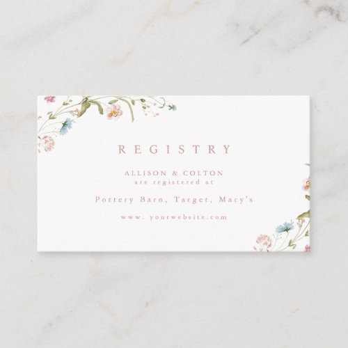 Elegant Wildflower Rustic Boho bridal Registry Enclosure Card