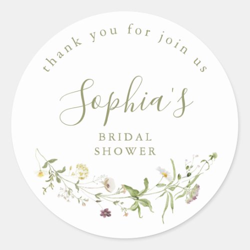 Elegant Wildflower Rustic Boho Bridal Shower  Classic Round Sticker