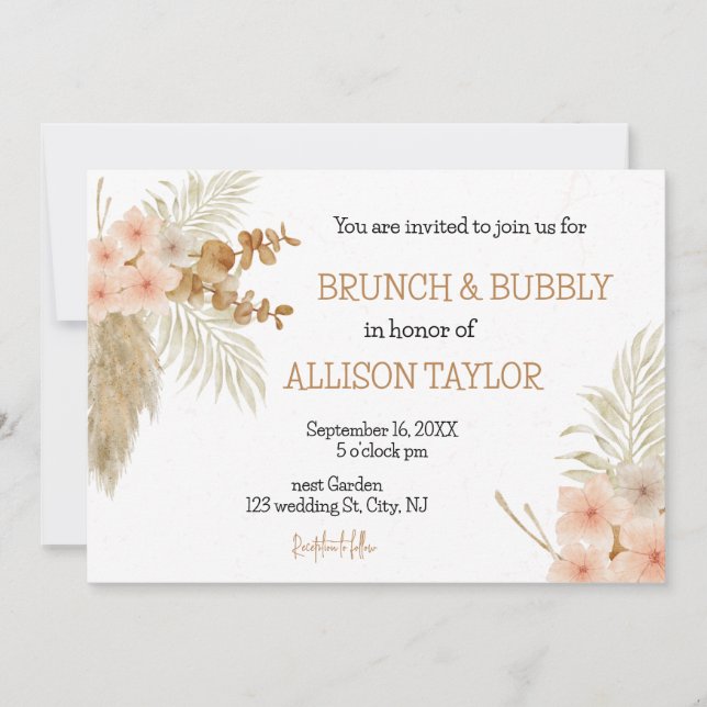Elegant Wildflower Rustic Boho Bridal Shower  Invitation (Front)