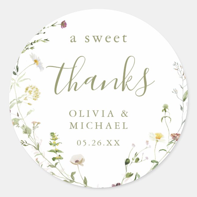 Elegant Wildflower Rustic Boho thank you favors Classic Round Sticker (Front)