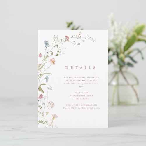 Elegant Wildflower Rustic Boho Wedding Details Enclosure Card