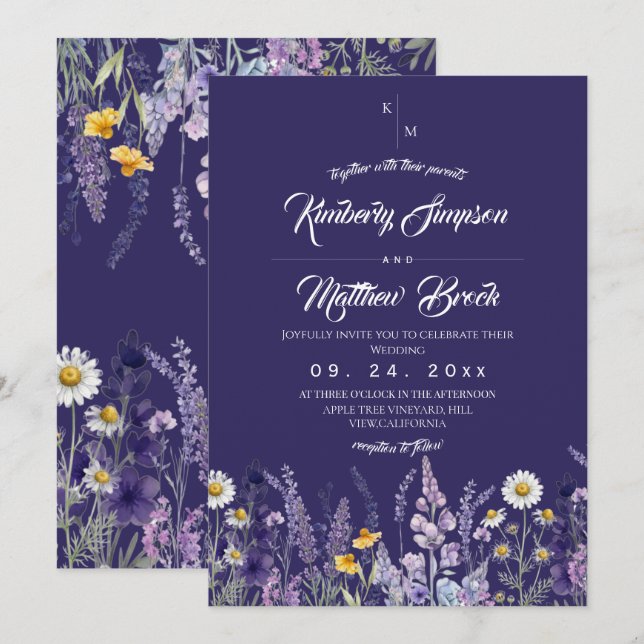 Elegant Wildflower Rustic Boho Wedding  Invitation (Front/Back)