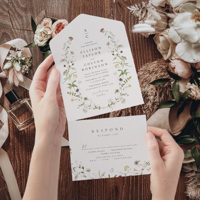 Elegant Wildflower Rustic Boho Wedding monogram All In One Invitation (Elegant Wildflower Rustic Boho Wedding monogram All In One Invitation)