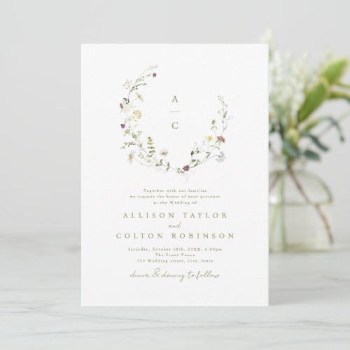 Elegant Wildflower Rustic Boho Wedding monogram Invitation