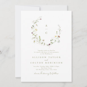 Elegant Wildflower Rustic Boho Wedding monogram Invitation