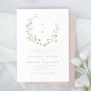 Elegant Wildflower Rustic Boho Wedding monogram Invitation