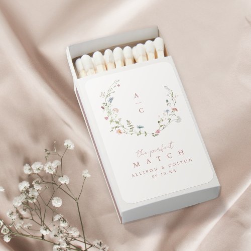 Elegant Wildflower Rustic Boho Wedding Monogram Matchboxes