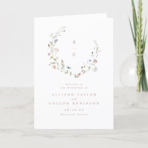 Elegant Wildflower Rustic Boho Wedding Monogram Program