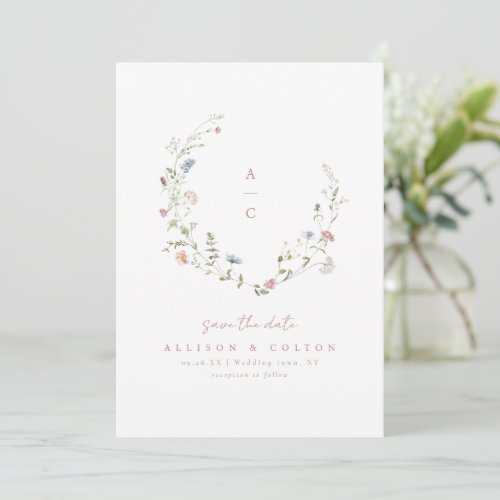 Elegant Wildflower Rustic Boho Wedding monogram Save The Date