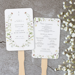 Elegant Wildflower Rustic Boho Wedding Program Hand Fan