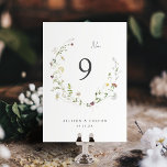Elegant Wildflower Rustic Boho Wedding Table Number<br><div class="desc">Elegant delicate watercolor wildflowers wreath design. Pastel palettes of soft yellow, off white, beige, dusty rose, blush pink, burgundy, and botanical greenery, simple and romantic. Great floral wedding table cards for modern rustic wedding, country garden wedding, and boho wedding in spring and summer. See all the matching pieces in collection....</div>