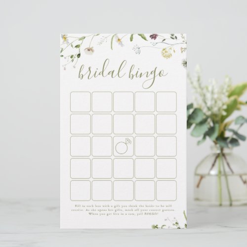 Elegant Wildflower Rustic bridal shower bingo game