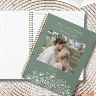 Elegant Wildflower Sage Green Boho Photo Wedding Planner