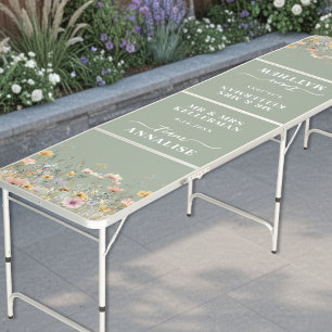 Elegant Wildflower Sage Green Wedding Beer Pong Table