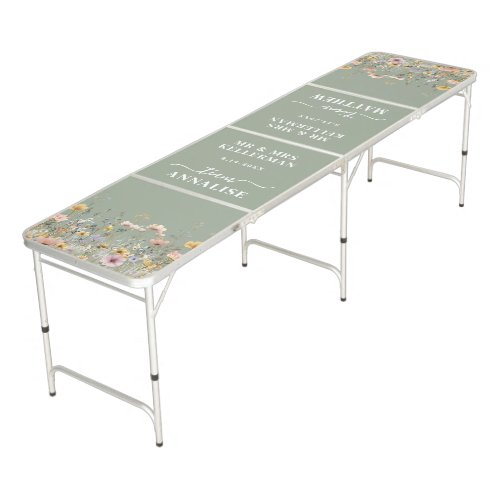 Elegant Wildflower Sage Green Wedding Beer Pong Table