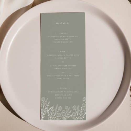 Elegant Wildflower Sage Green Wedding Dinner Menu