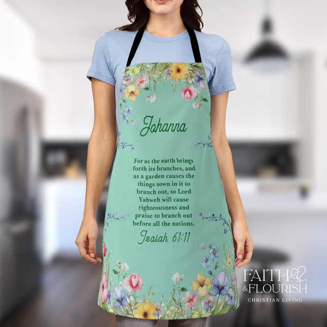 Elegant Wildflower Scripture Personalized Apron (Creator Uploaded)