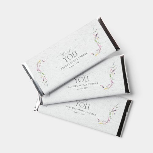 Elegant Wildflower Shower Hershey Bar Favors - These chocolate bar wedding favors are elegant and modern, perfect for bridal shower or wedding. Part of our Elegant Wildflower Floral Bridal Shower suite. They feature watercolor wildflower motifs in soft shades of blush pink, lilac and lavender, yellows, blues and delicate green botanical leaves. Personalise your bridal shower details in soft off-black, the name of the bride to be and the bridal shower date. A sweet way to thank your guests. Part of a co-ordinated suite. View suite here: https://www.zazzle.com/collections/elegant_wildflower_watercolor_floral_bridal_shower-119635760261893795 Contact designer for matching products. Copyright Anastasia Surridge for Elegant Invites, all rights reserved.

