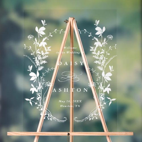 Elegant Wildflower Silhouette Wedding Welcome Acrylic Sign