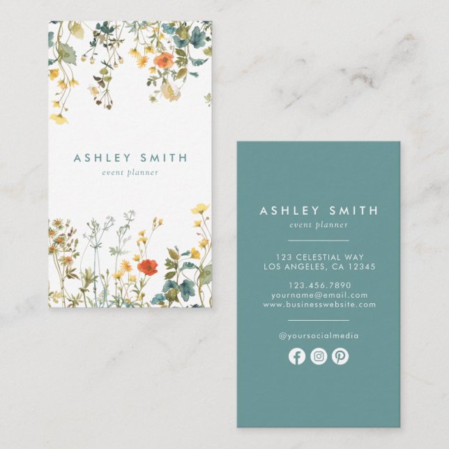 Elegant Wildflower Social Media Business Card (Front/Back)