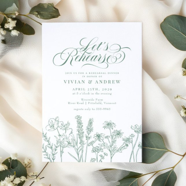 Elegant Wildflower Spring Green Rehearsal Dinner Invitation (Creator Uploaded)