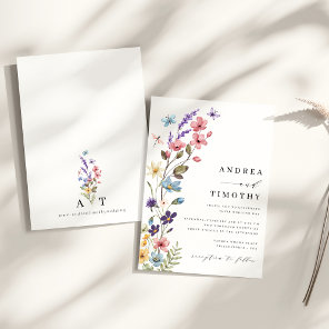 Elegant Wildflower Spring Summer Monogram Wedding Invitation