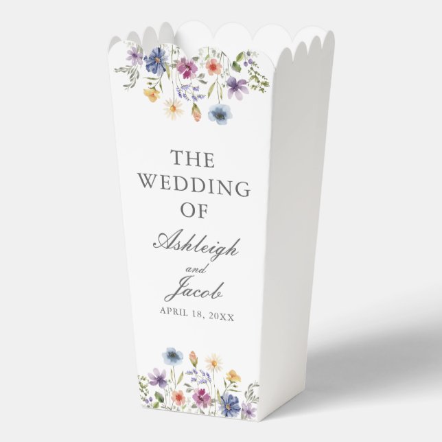 Elegant Wildflower Spring Wedding Custom Popcorn Favor Boxes (Front)