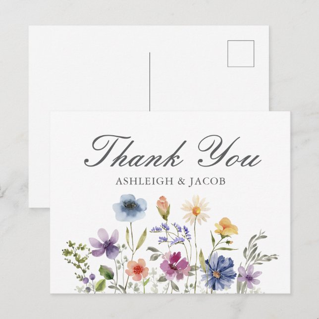Elegant Wildflower Spring Wedding Custom Thank You Postcard (Front/Back)