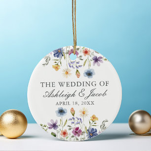 Elegant Wildflower Spring Wedding Keepsake Ceramic Ornament