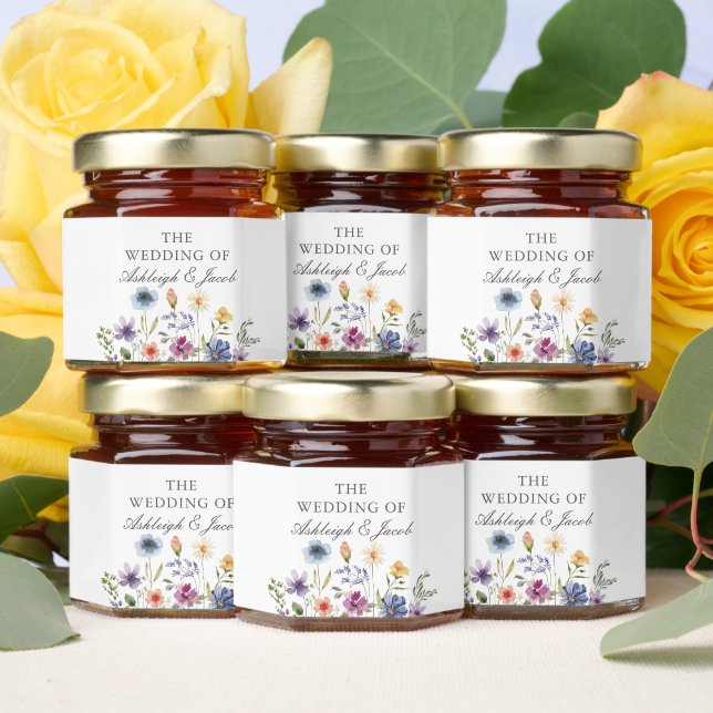 Elegant Wildflower Spring Wedding Personalized Honey Jar Favors (Insitu)