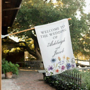 Elegant Wildflower Spring Wedding Personalized House Flag