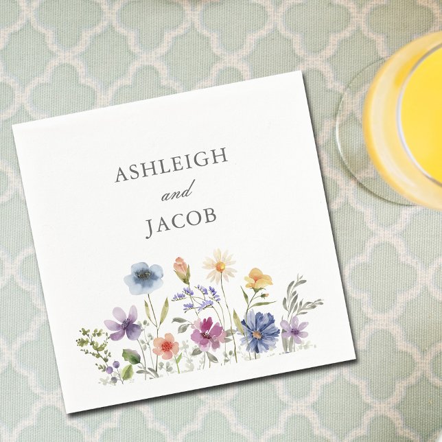 Elegant Wildflower Spring Wedding Personalized Napkins (Creator Uploaded)