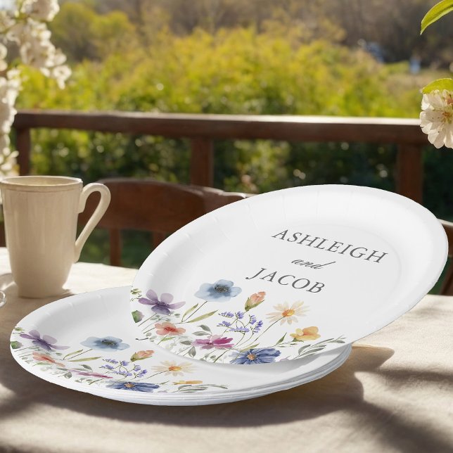 Elegant Wildflower Spring Wedding Personalized Paper Plates (Creator Uploaded)