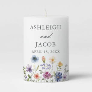Elegant Wildflower Spring Wedding Personalized Pillar Candle