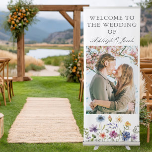 Elegant Wildflower Spring Wedding Photo Customized Retractable Banner