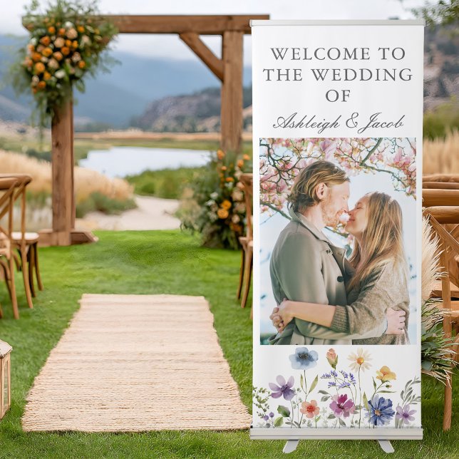 Elegant Wildflower Spring Wedding Photo Customized Retractable Banner (Creator Uploaded)