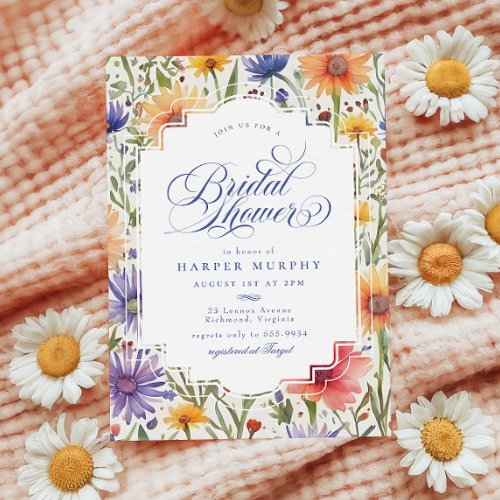 Elegant Wildflower Summer Floral Bridal Shower Invitation