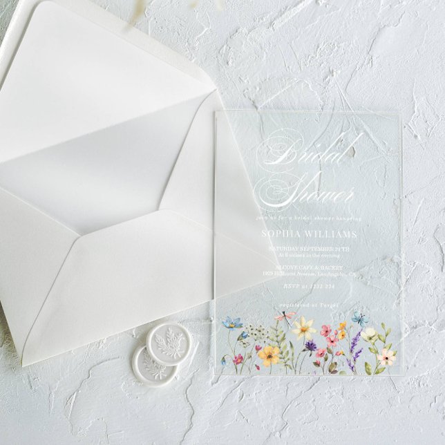 Elegant Wildflower Summer Garden Bridal Shower Acrylic Invitations (Creator Uploaded)