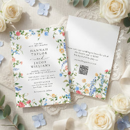 Elegant Wildflower Summer QR Code RSVP Wedding Invitation