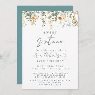 Elegant Wildflower Sweet 16 Birthday Invitation