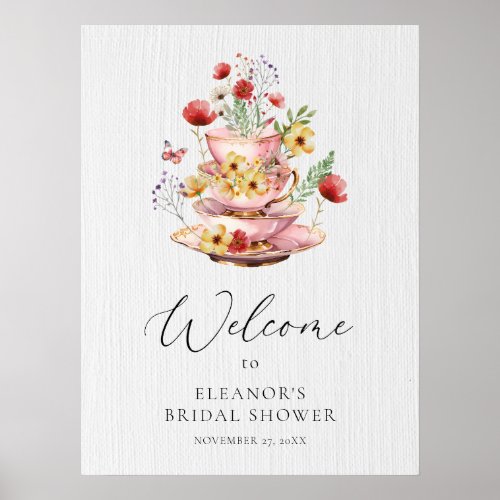 Elegant Wildflower Tea Party Bridal Shower Welcome Poster