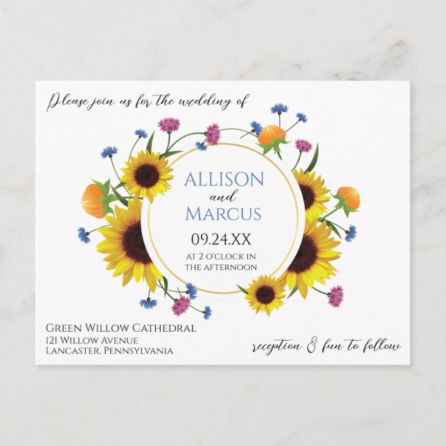 Elegant wildflower themed wedding Invitation Postcard (Front)