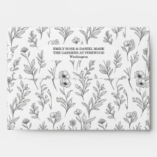 Elegant Wildflower Toile Sketch Botanical Pattern  Envelope