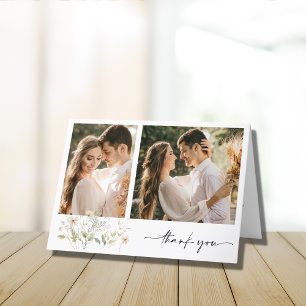 Elegant Wildflower Two Photo Wedding Thank You  Card