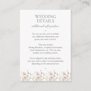 Elegant Wildflower Vintage Garden Wedding Details Enclosure Card