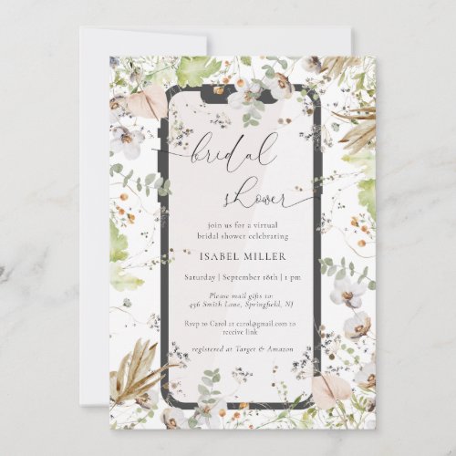 Elegant Wildflower Virtual Bridal Shower  Invitation